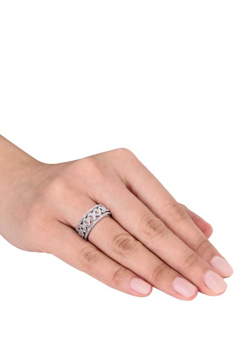 1/8 ct. t.w. Diamond Heart Link Bridal Ring Set in Sterling Silver 