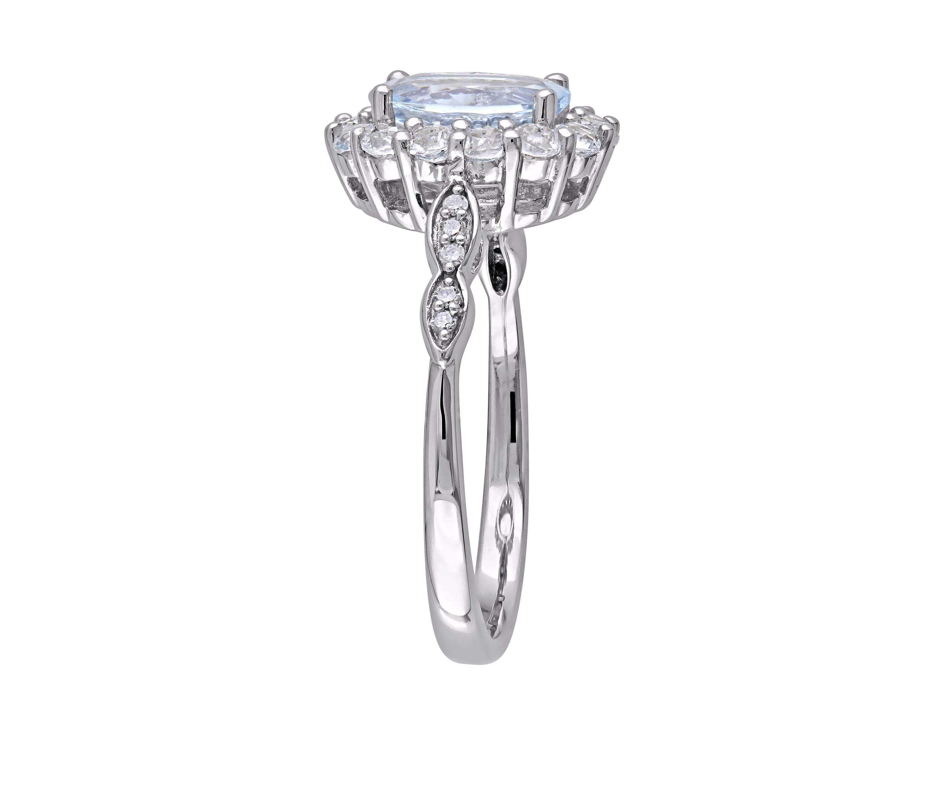  1.13 ct t.w. Aquamarine, White Topaz, and 1/10 ct. t.w. Diamond Accent Halo Vintage Ring in 14K White Gold