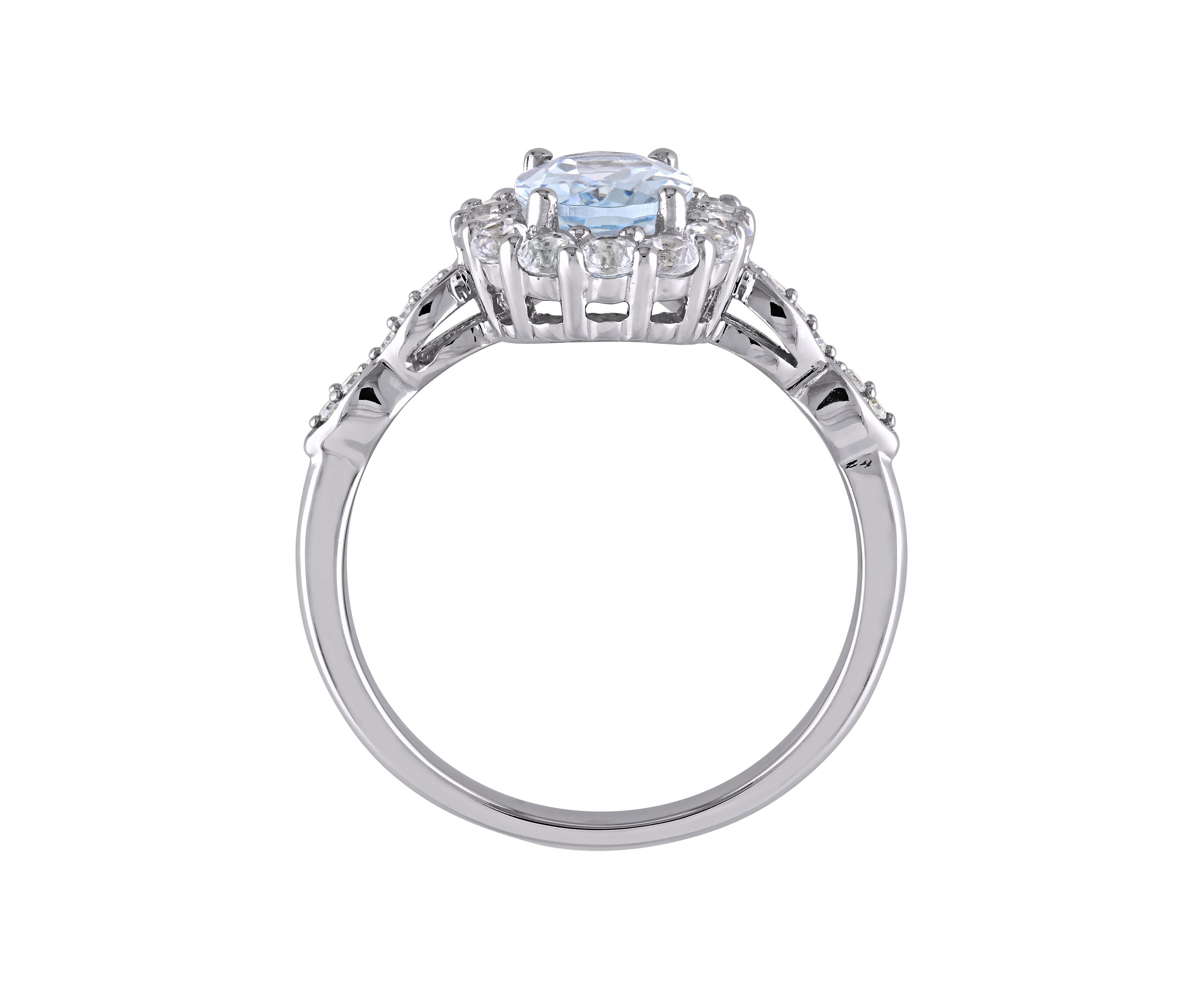  1.13 ct t.w. Aquamarine, White Topaz, and 1/10 ct. t.w. Diamond Accent Halo Vintage Ring in 14K White Gold