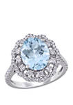 2.75 ct. t.w. Aquamarine and 3/4 ct. t.w. Diamond Halo Floral Ring in 14K White Gold