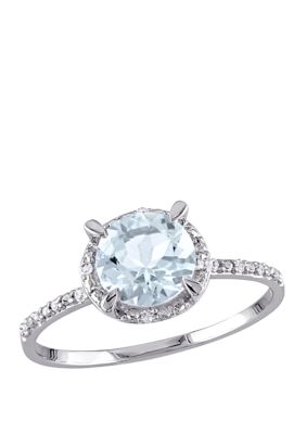 Belk & Co 1.1 Ct. T.w, Aquamarine And 1/10 Ct. T.w. Diamond Accent Halo Ring In 10K White Gold