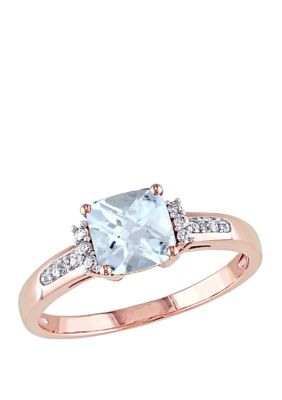 Belk & Co 4/5 ct. t.w. Aquamarine and 1/10 ct. t.w. Diamond Accent Promise Ring in 10K Rose Gold, 8 -  0682077108225