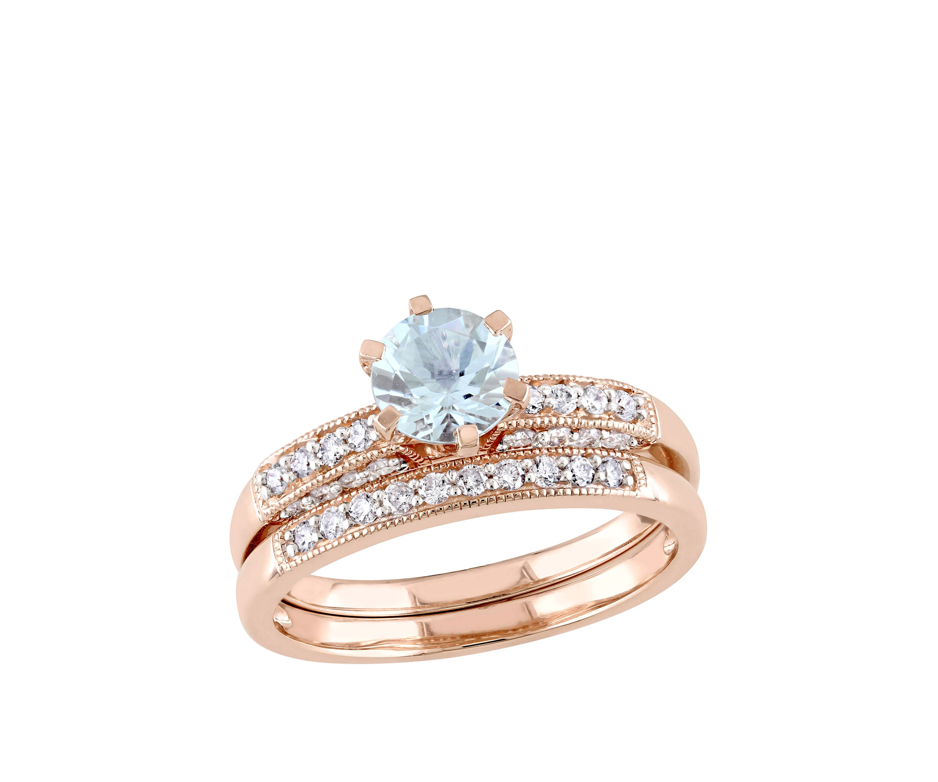3/4 ct. t.w Aquamarine and 1/3 ct. t.w Diamond Bridal Ring Set in 10K Rose Gold