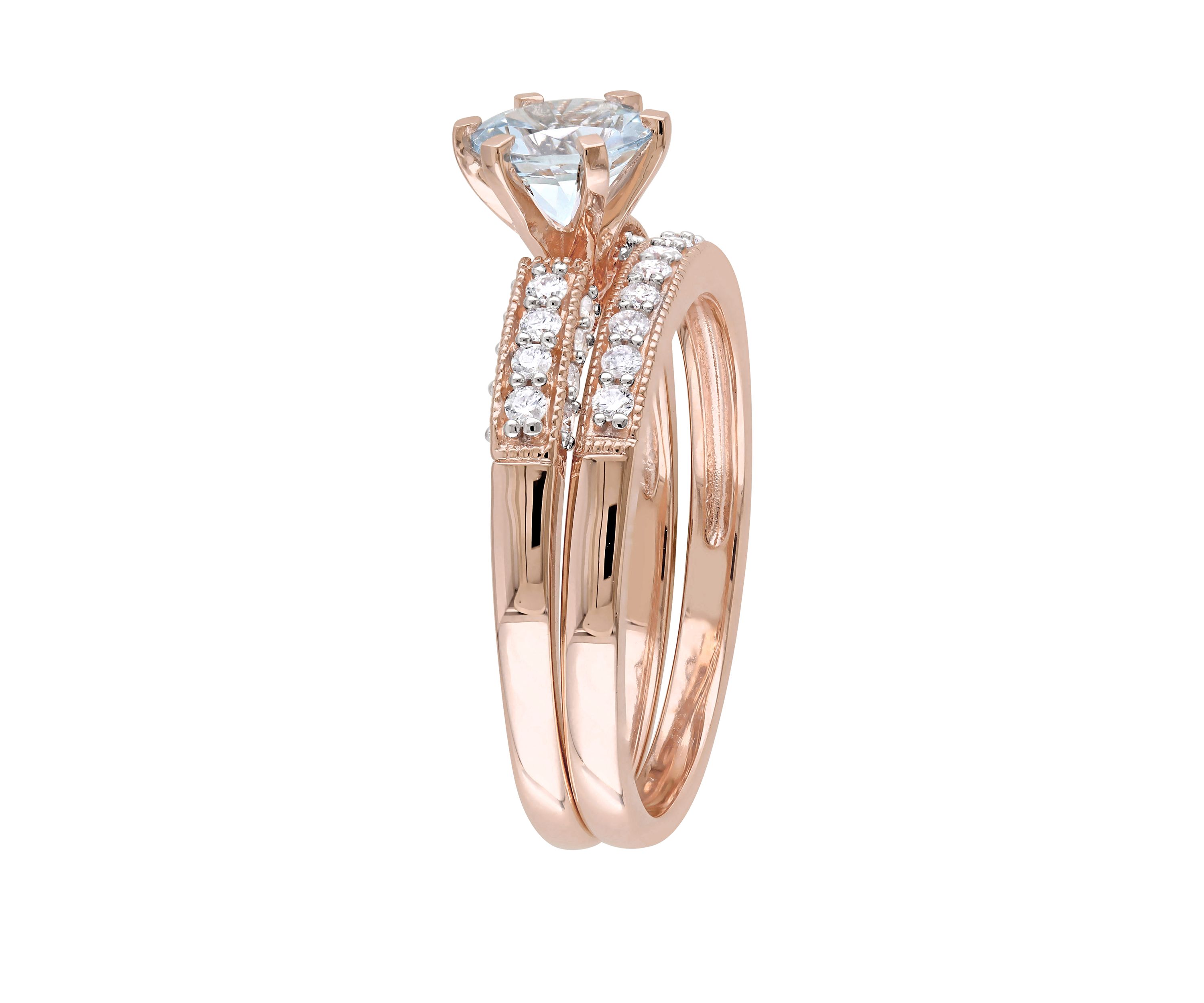 3/4 ct. t.w Aquamarine and 1/3 ct. t.w Diamond Bridal Ring Set in 10K Rose Gold