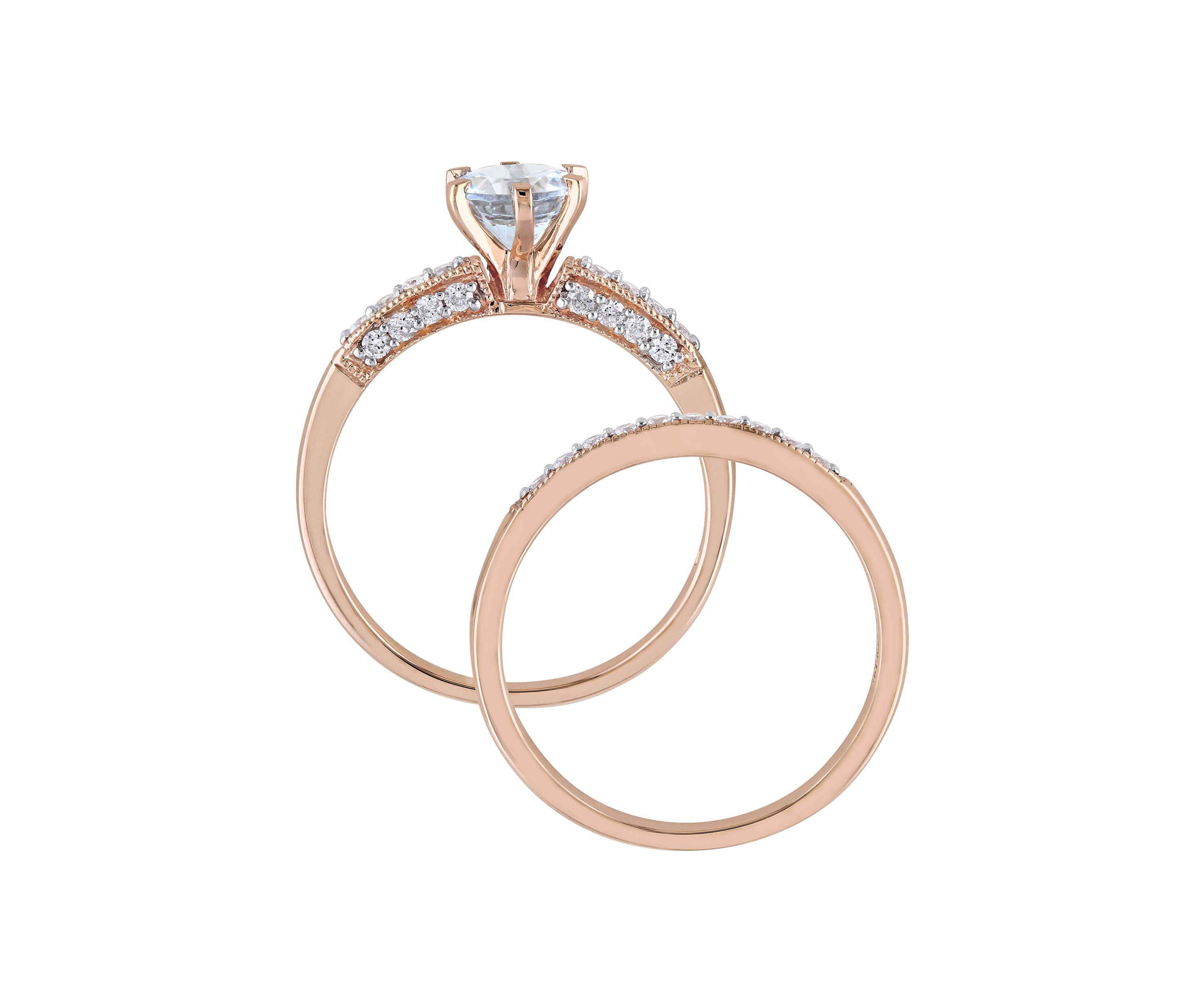 3/4 ct. t.w Aquamarine and 1/3 ct. t.w Diamond Bridal Ring Set in 10K Rose Gold