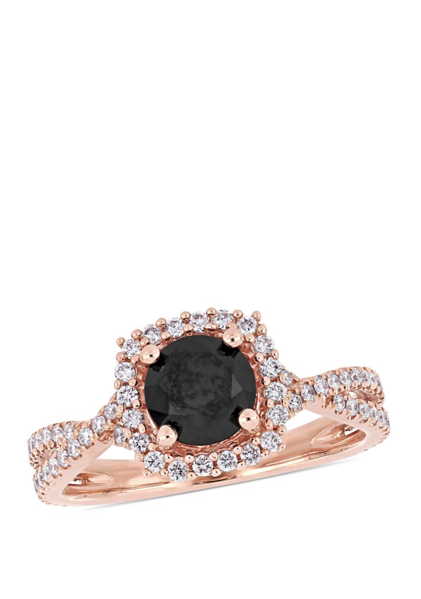 1.5 ct. t.w. Black and White Diamond Halo Infinity Engagement Ring in 14K Rose Gold