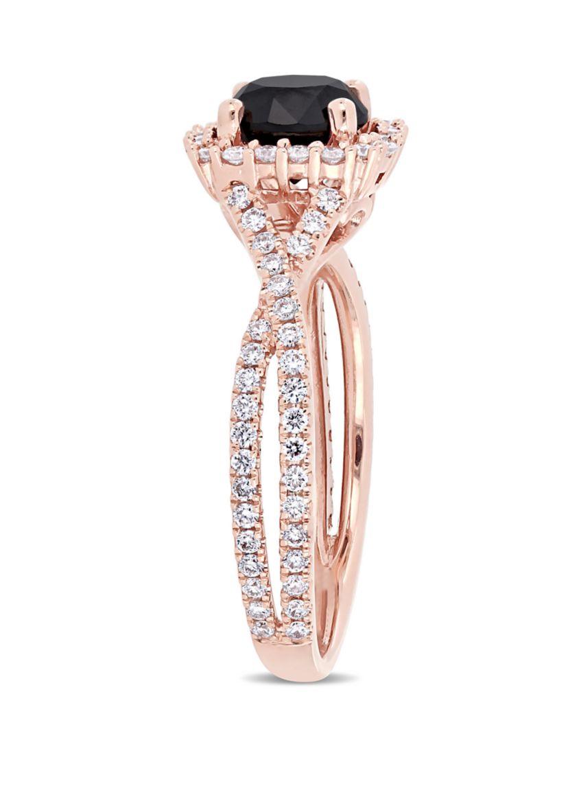 1.5 ct. t.w. Black and White Diamond Halo Infinity Engagement Ring in 14K Rose Gold