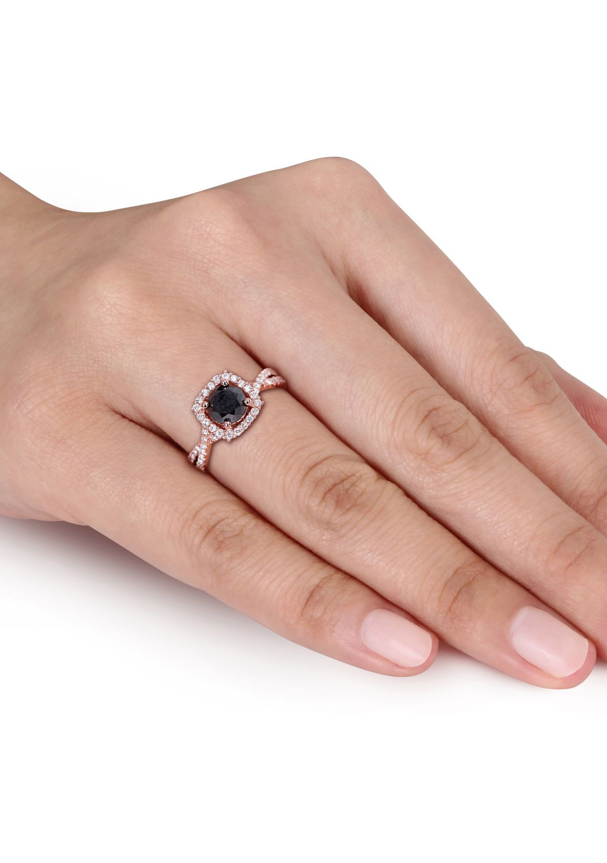 1.5 ct. t.w. Black and White Diamond Halo Infinity Engagement Ring in 14K Rose Gold