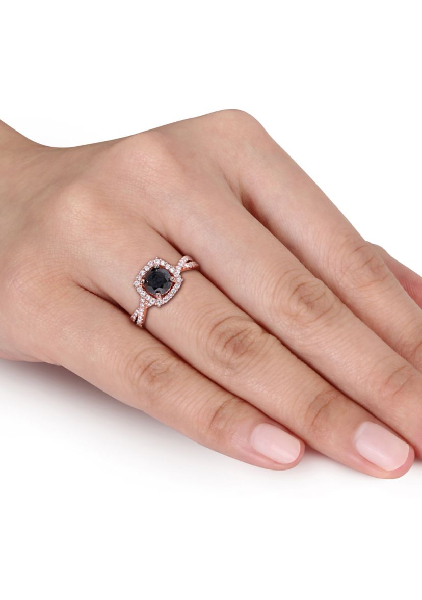 1.5 ct. t.w. Black and White Diamond Halo Infinity Engagement Ring in 14K Rose Gold