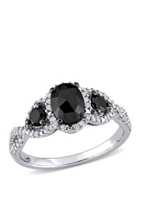 Belk & Co 1.3 Ct. T.w. Black And White Diamond Halo Engagement Ring In 14K White Gold