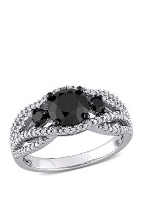 Belk & Co 1.9 Ct. T.w. Black And White Diamond Crossover Engagement Ring In 14K White Gold