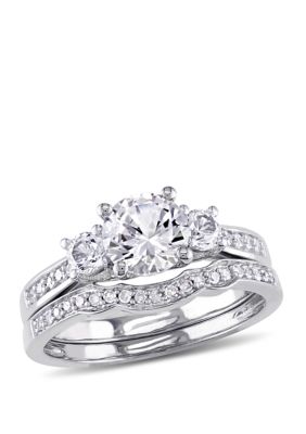Belk & Co 1.3 Ct. T.w. Lab Created White Sapphire And 1/7 Ct. T.w. Diamond 3 Stone Bridal Set In 10K White Gold