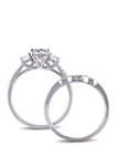 1.3 ct. t.w. Lab Created White Sapphire and 1/7 ct. t.w. Diamond 3 Stone Bridal Set in 10K White Gold