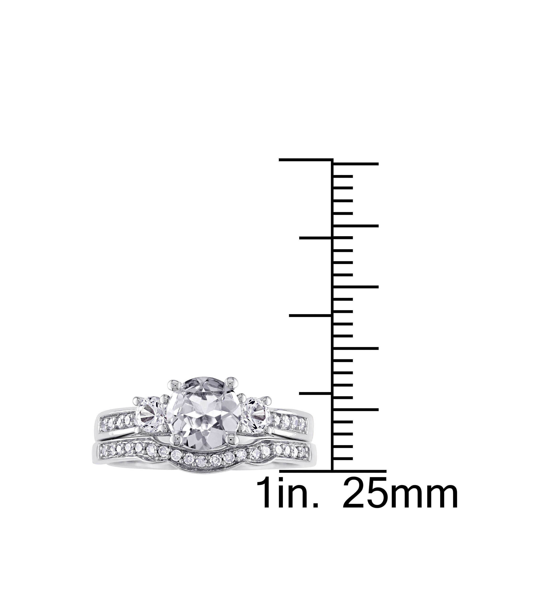 1.3 ct. t.w. Lab Created White Sapphire and 1/7 ct. t.w. Diamond 3 Stone Bridal Set in 10K White Gold