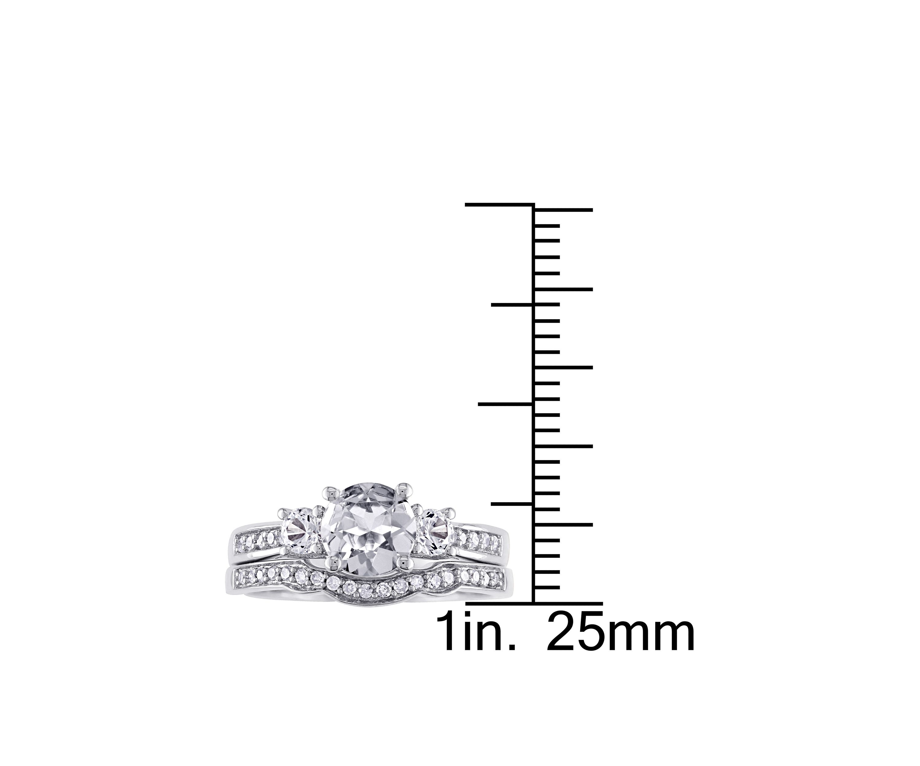 1.3 ct. t.w. Lab Created White Sapphire and 1/7 ct. t.w. Diamond 3 Stone Bridal Set in 10K White Gold