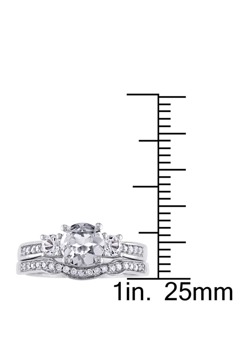 1.3 ct. t.w. Lab Created White Sapphire and 1/7 ct. t.w. Diamond 3 Stone Bridal Set in 10K White Gold