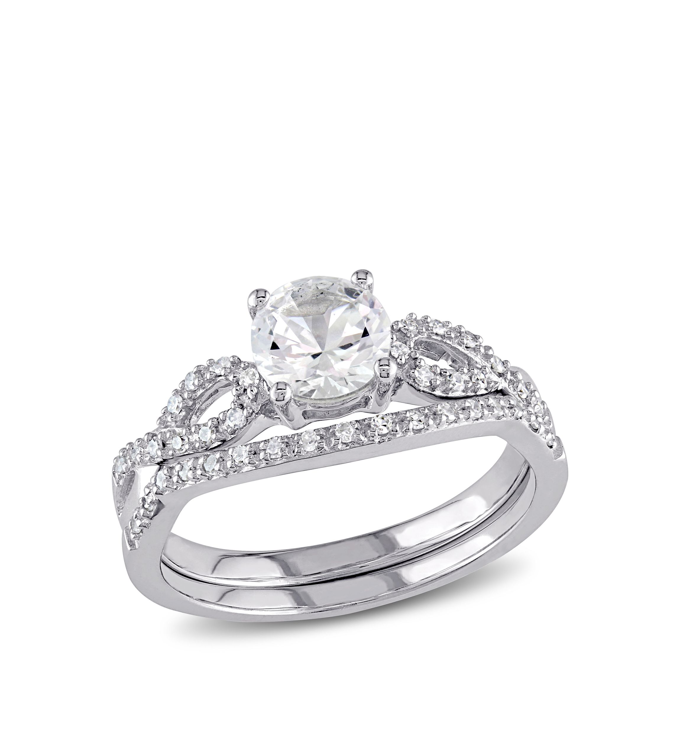 1 ct. t.w. Lab Created White Sapphire and 1/6 ct. t.w. Diamond Infinity Bridal Set in 10K White Gold
