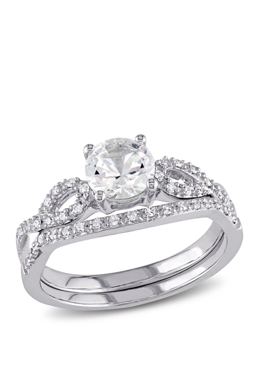 1 ct. t.w. Lab Created White Sapphire and 1/6 ct. t.w. Diamond Infinity Bridal Set in 10K White Gold
