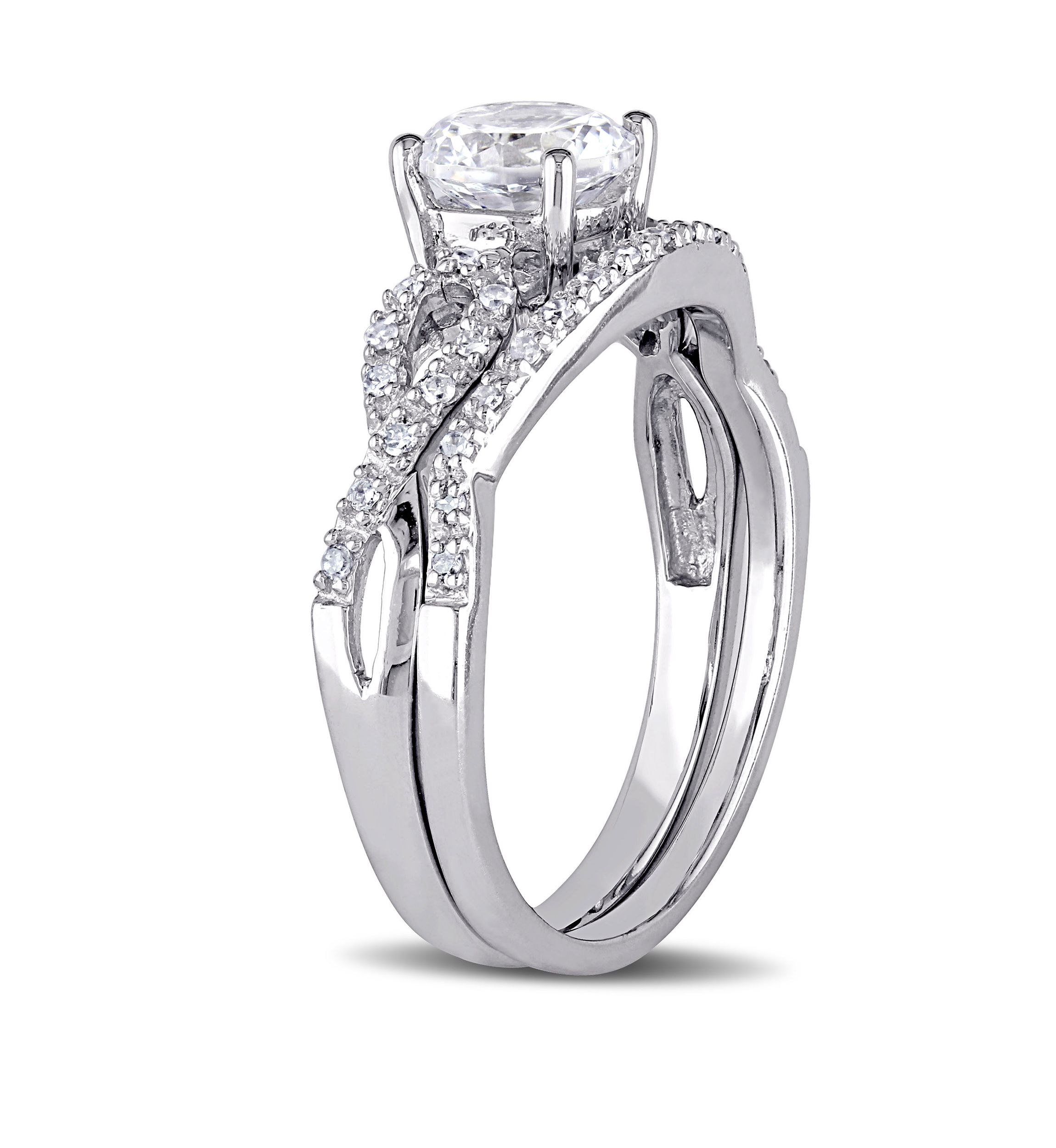 1 ct. t.w. Lab Created White Sapphire and 1/6 ct. t.w. Diamond Infinity Bridal Set in 10K White Gold