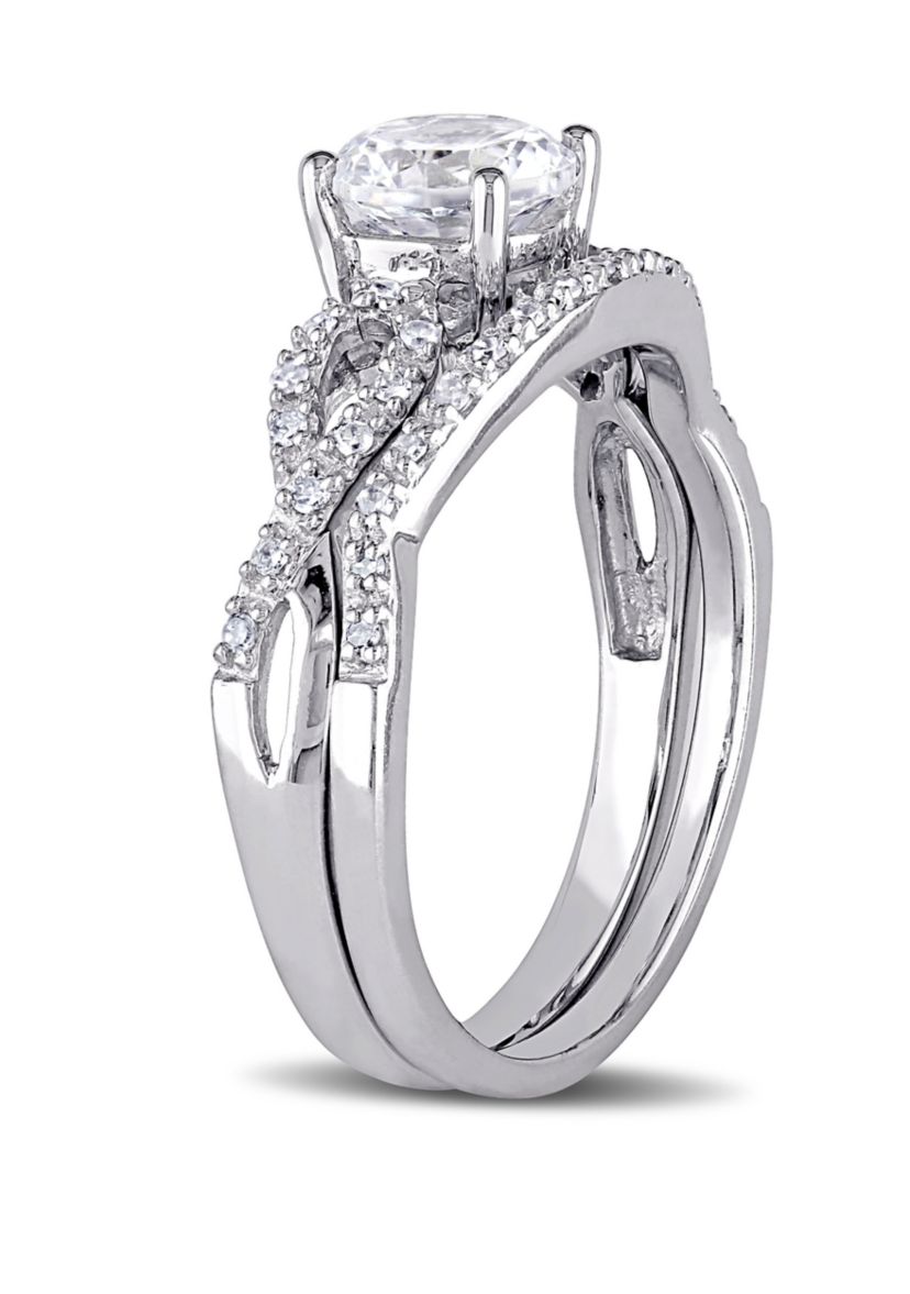 1 ct. t.w. Lab Created White Sapphire and 1/6 ct. t.w. Diamond Infinity Bridal Set in 10K White Gold