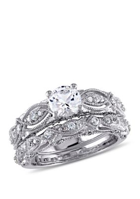 Belk & Co 1.75 Ct. T.w. Lab Created White Sapphire And 1/10 Ct. T.w. Diamond Vintage Filigree Bridal Set In 10K White Gold