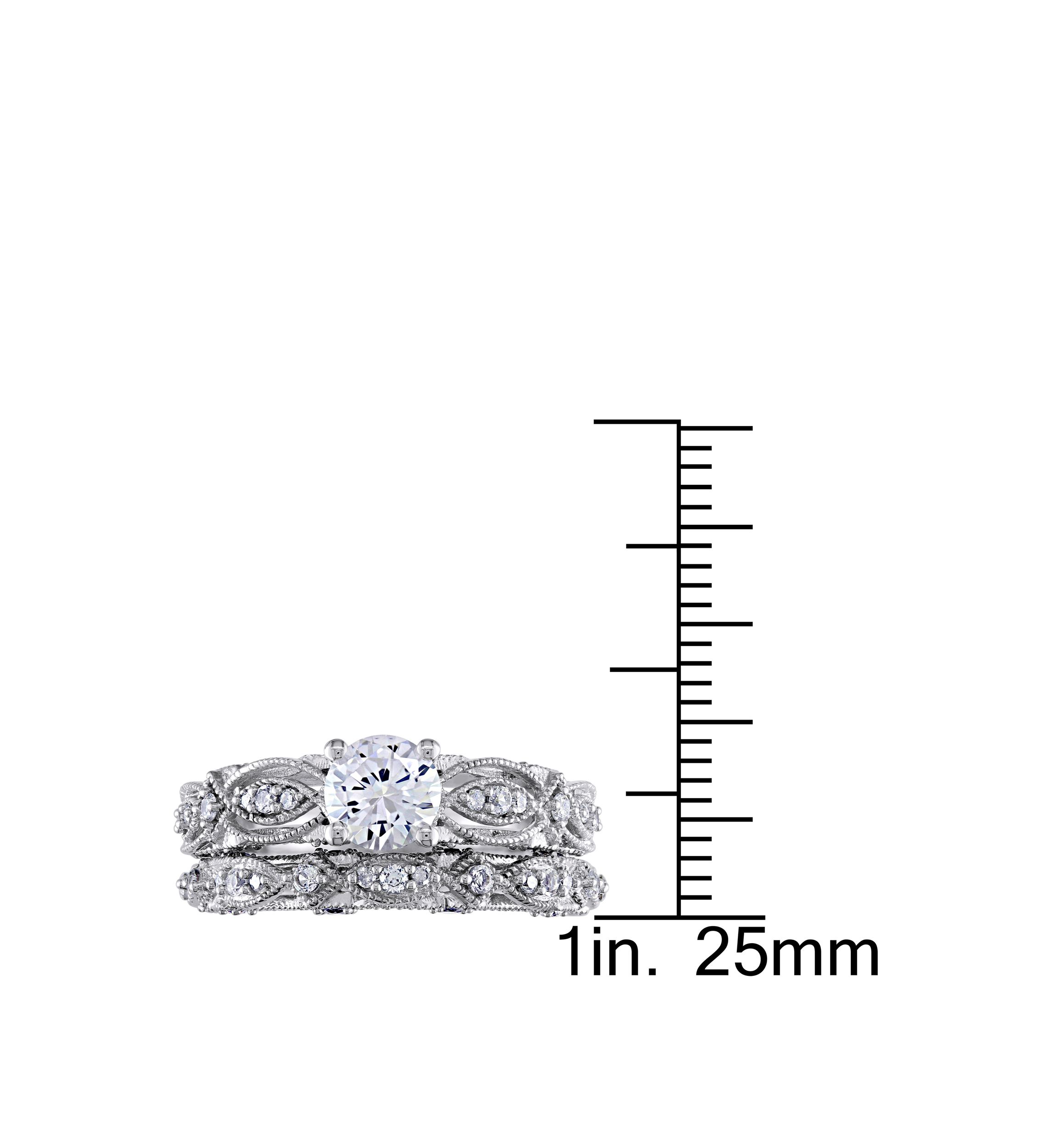 1.75 ct. t.w. Lab Created White Sapphire and 1/10 ct. t.w. Diamond Vintage Filigree Bridal Set in 10K White Gold
