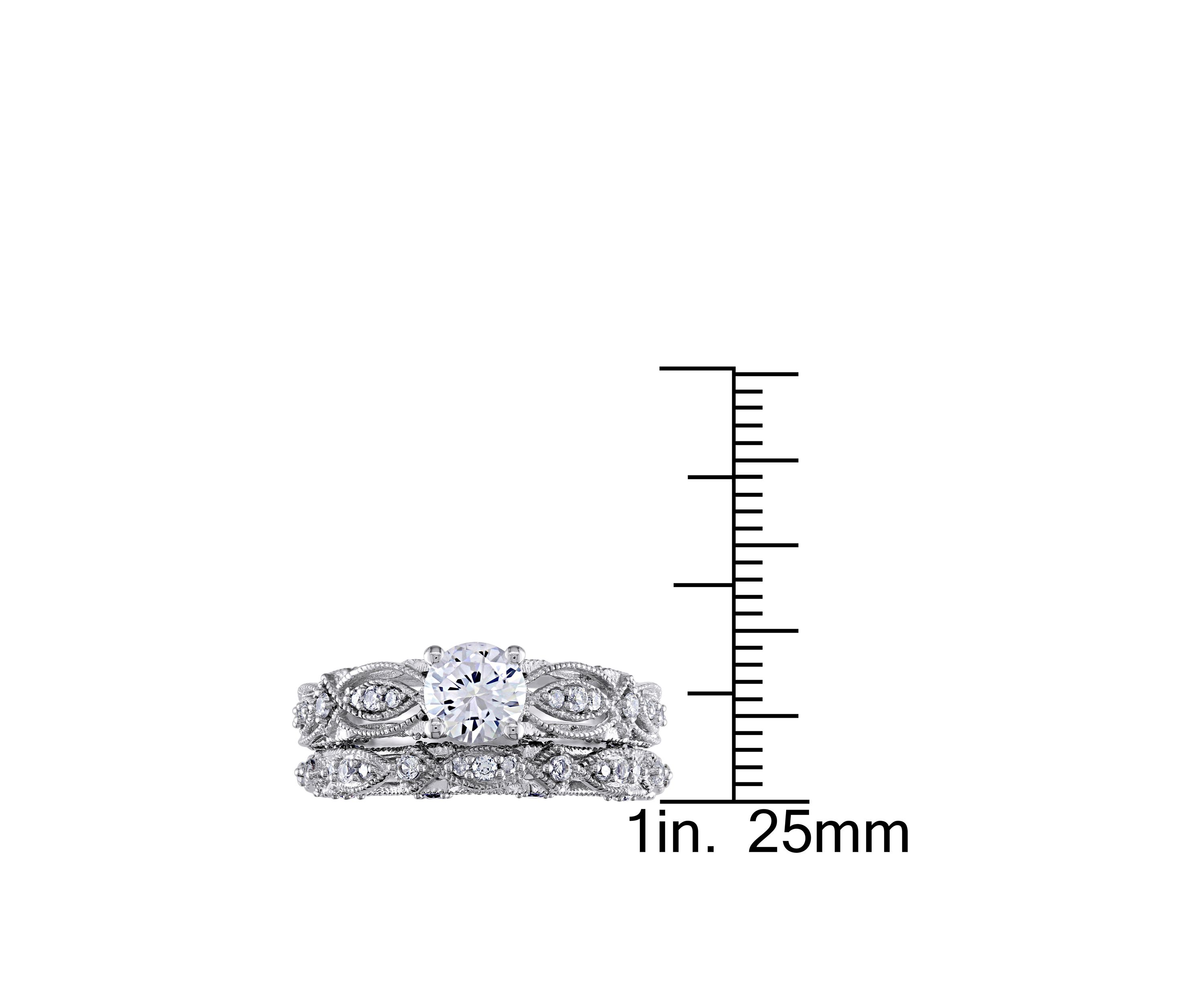 1.75 ct. t.w. Lab Created White Sapphire and 1/10 ct. t.w. Diamond Vintage Filigree Bridal Set in 10K White Gold