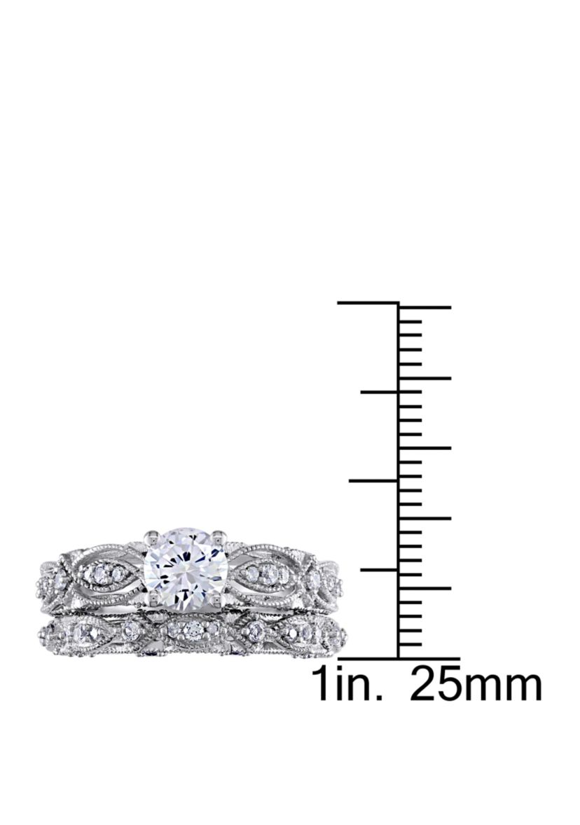 1.75 ct. t.w. Lab Created White Sapphire and 1/10 ct. t.w. Diamond Vintage Filigree Bridal Set in 10K White Gold