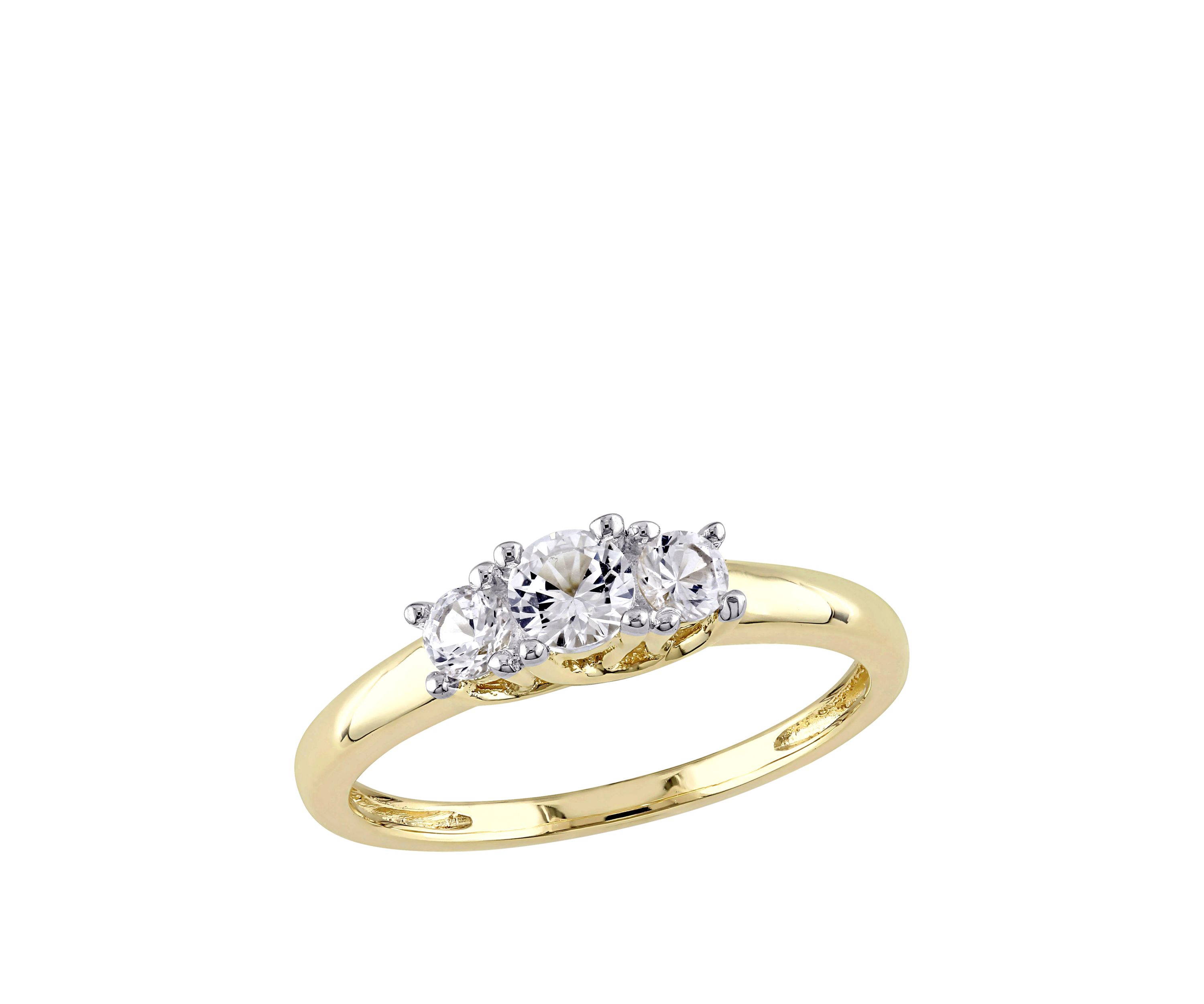 5/8 ct. t.w. Lab Created White Sapphire 3 Stone Engagement Ring in 10K Yellow Gold