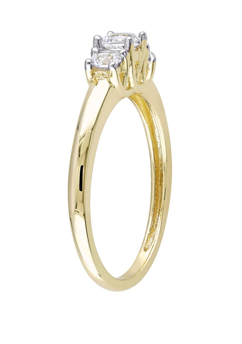 5/8 ct. t.w. Lab Created White Sapphire 3 Stone Engagement Ring in 10K Yellow Gold