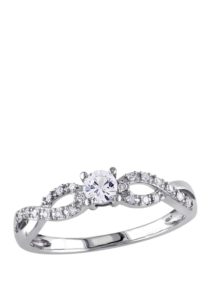 1/4 ct. t.w. Lab Created White Sapphire and 1/10 ct. t.w. Diamond Infinity Promise Ring in 10K White Gold