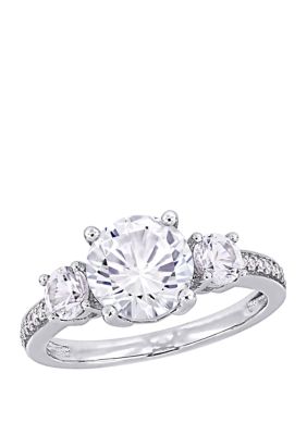 Belk & Co 3 Ct. T.w. Lab Created White Sapphire And 1/10 Ct. T.w. Diamond 3 Stone Ring In 10K White Gold