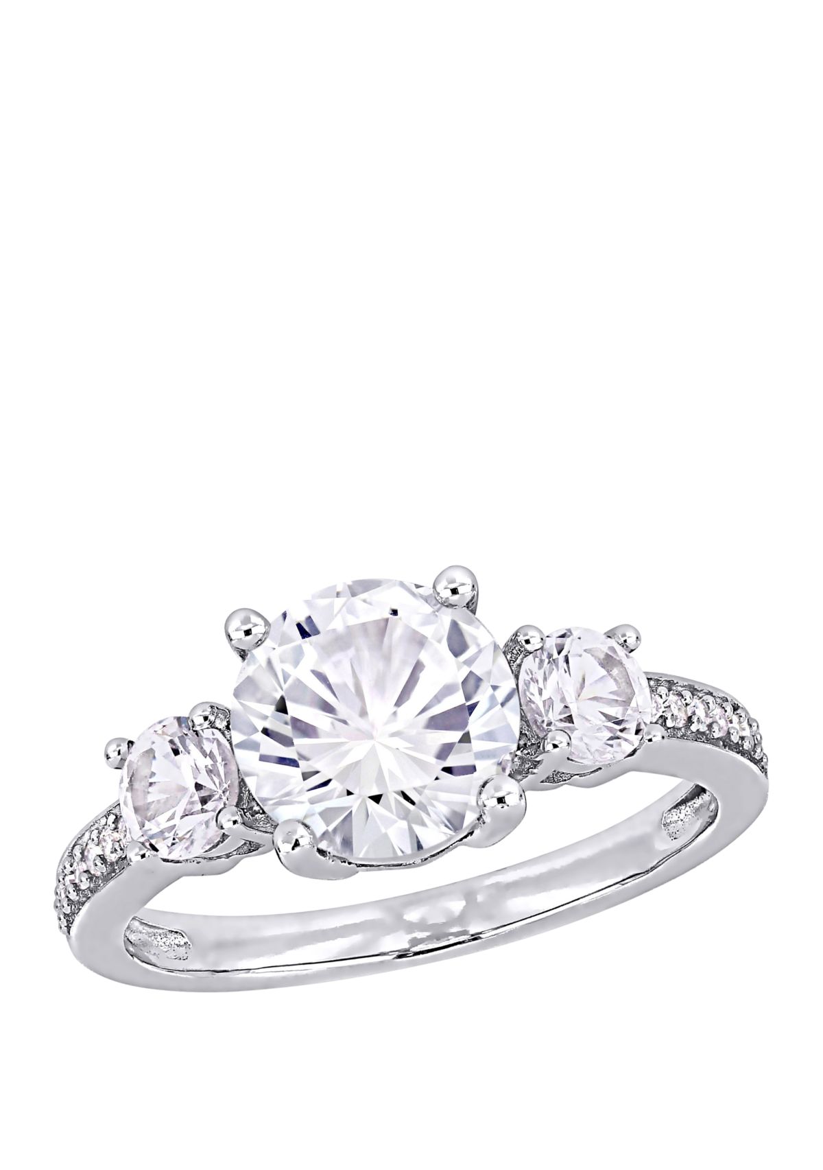 3 ct. t.w. Lab Created White Sapphire and 1/10 ct. t.w. Diamond 3 Stone Ring in 10K White Gold