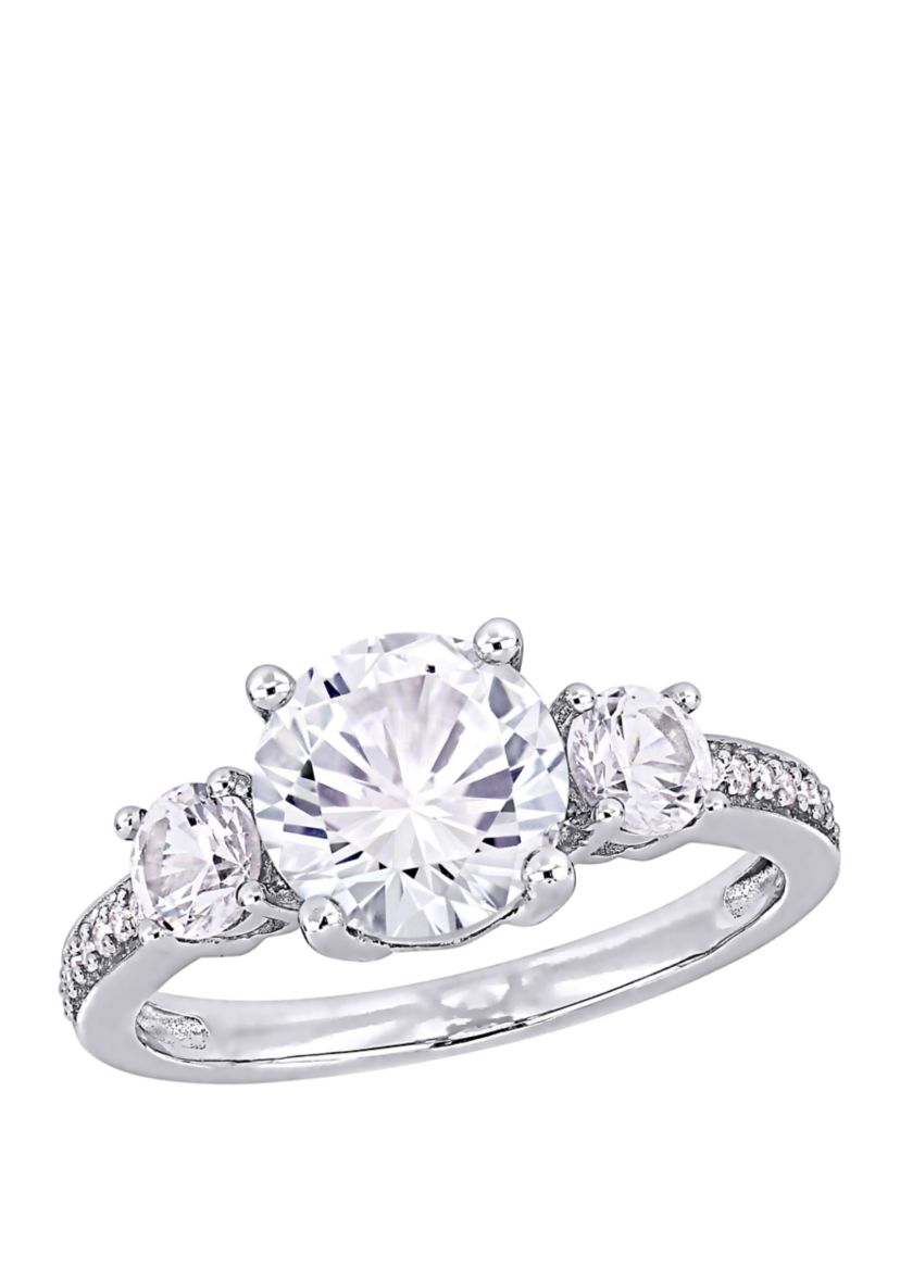 3 ct. t.w. Lab Created White Sapphire and 1/10 ct. t.w. Diamond 3 Stone Ring in 10K White Gold
