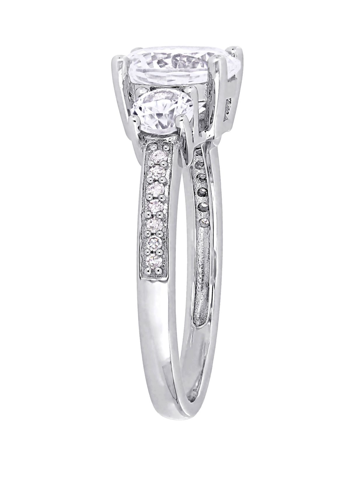 3 ct. t.w. Lab Created White Sapphire and 1/10 ct. t.w. Diamond 3 Stone Ring in 10K White Gold
