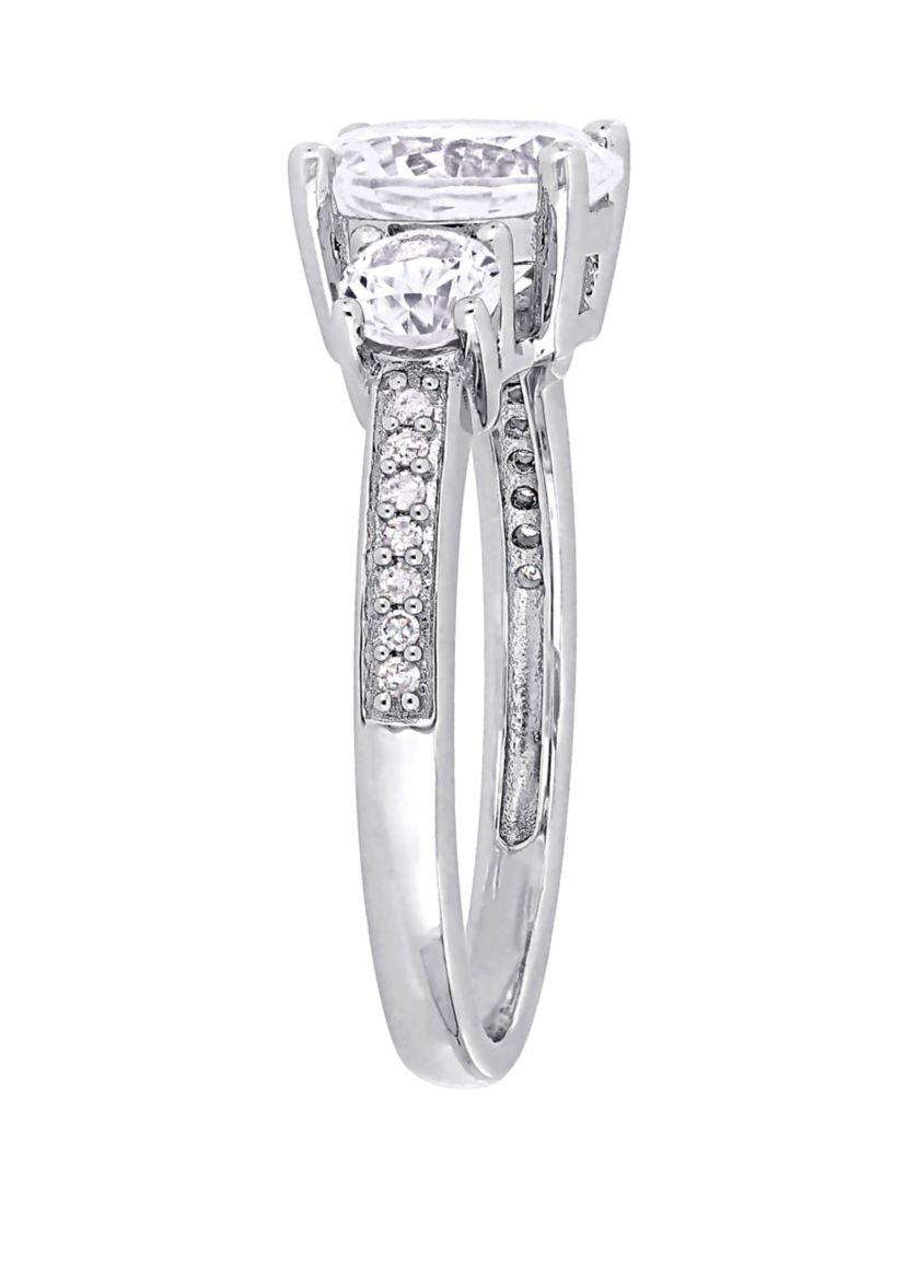 3 ct. t.w. Lab Created White Sapphire and 1/10 ct. t.w. Diamond 3 Stone Ring in 10K White Gold