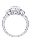 3 ct. t.w. Lab Created White Sapphire and 1/10 ct. t.w. Diamond 3 Stone Ring in 10K White Gold