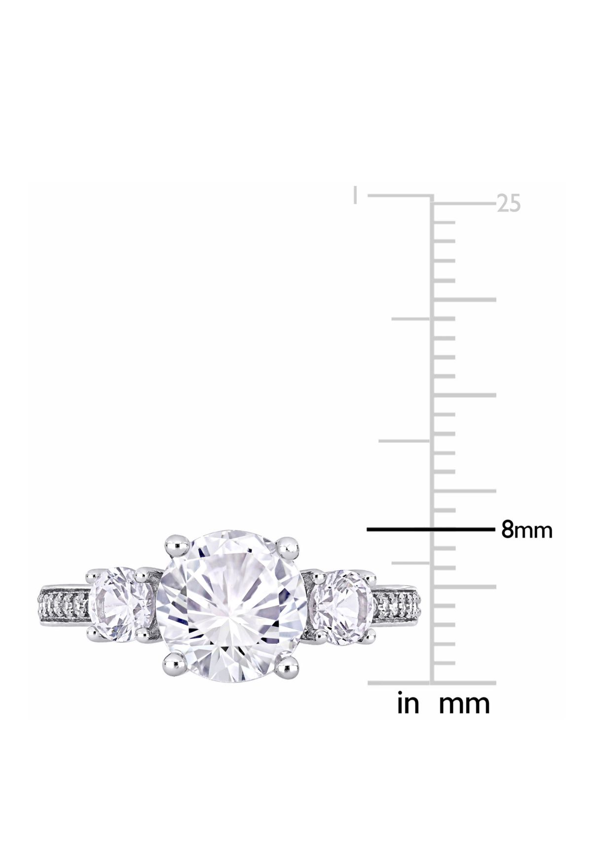 3 ct. t.w. Lab Created White Sapphire and 1/10 ct. t.w. Diamond 3 Stone Ring in 10K White Gold