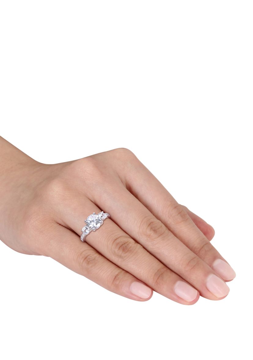 3 ct. t.w. Lab Created White Sapphire and 1/10 ct. t.w. Diamond 3 Stone Ring in 10K White Gold