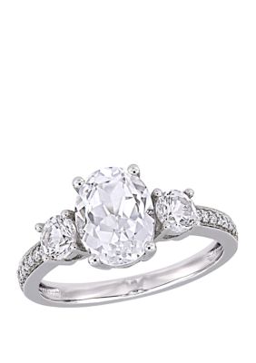 Belk & Co 3.3 Ct. T.w. Lab Created White Sapphire And 1/10 Ct. T.w. Diamond Oval 3 Stone Ring In 10K White Gold