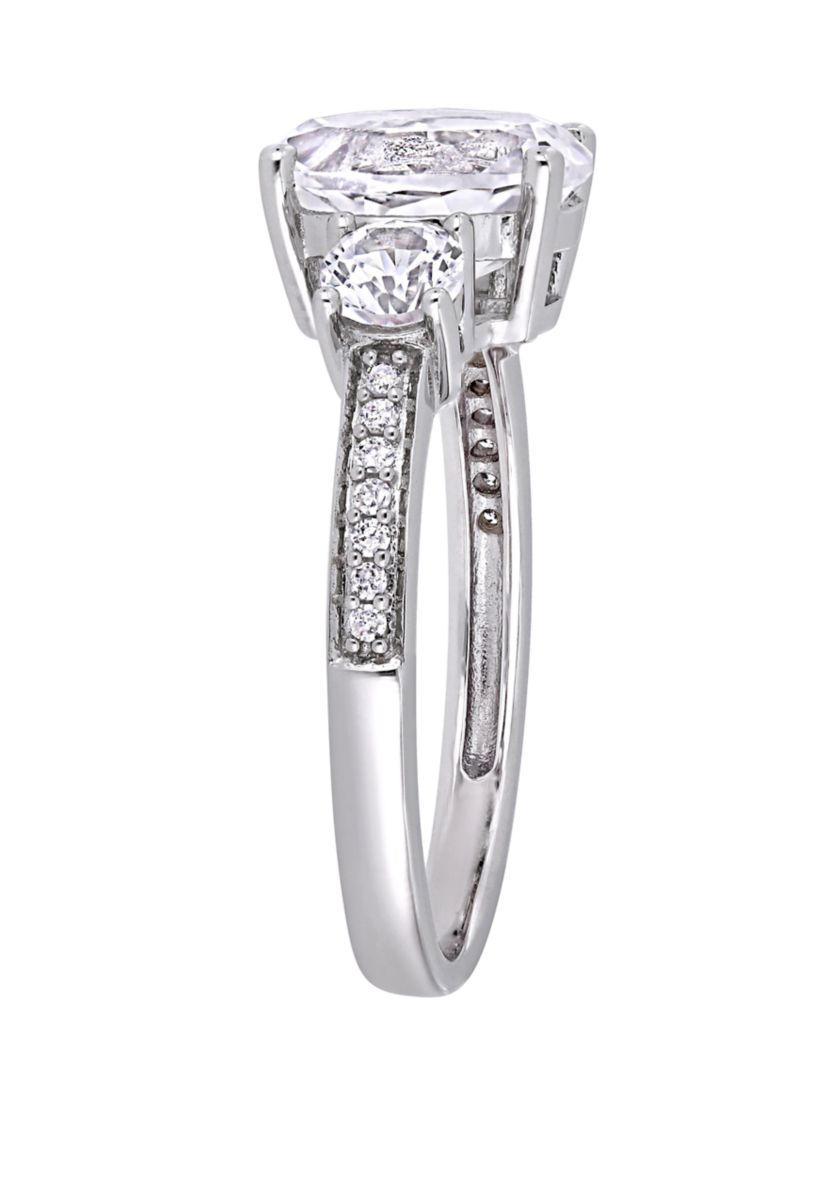 3.3 ct. t.w. Lab Created White Sapphire and 1/10 ct. t.w. Diamond Oval 3 Stone Ring in 10K White Gold
