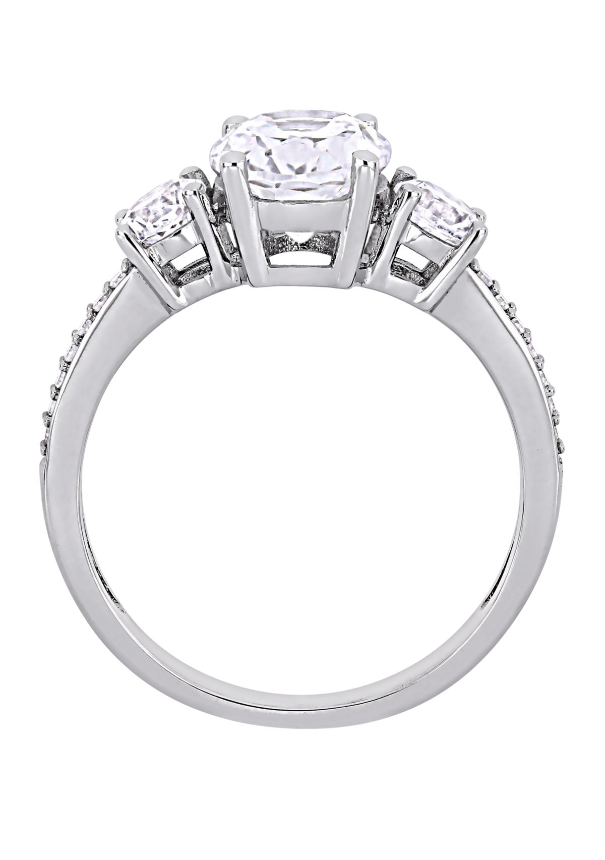 3.3 ct. t.w. Lab Created White Sapphire and 1/10 ct. t.w. Diamond Oval 3 Stone Ring in 10K White Gold