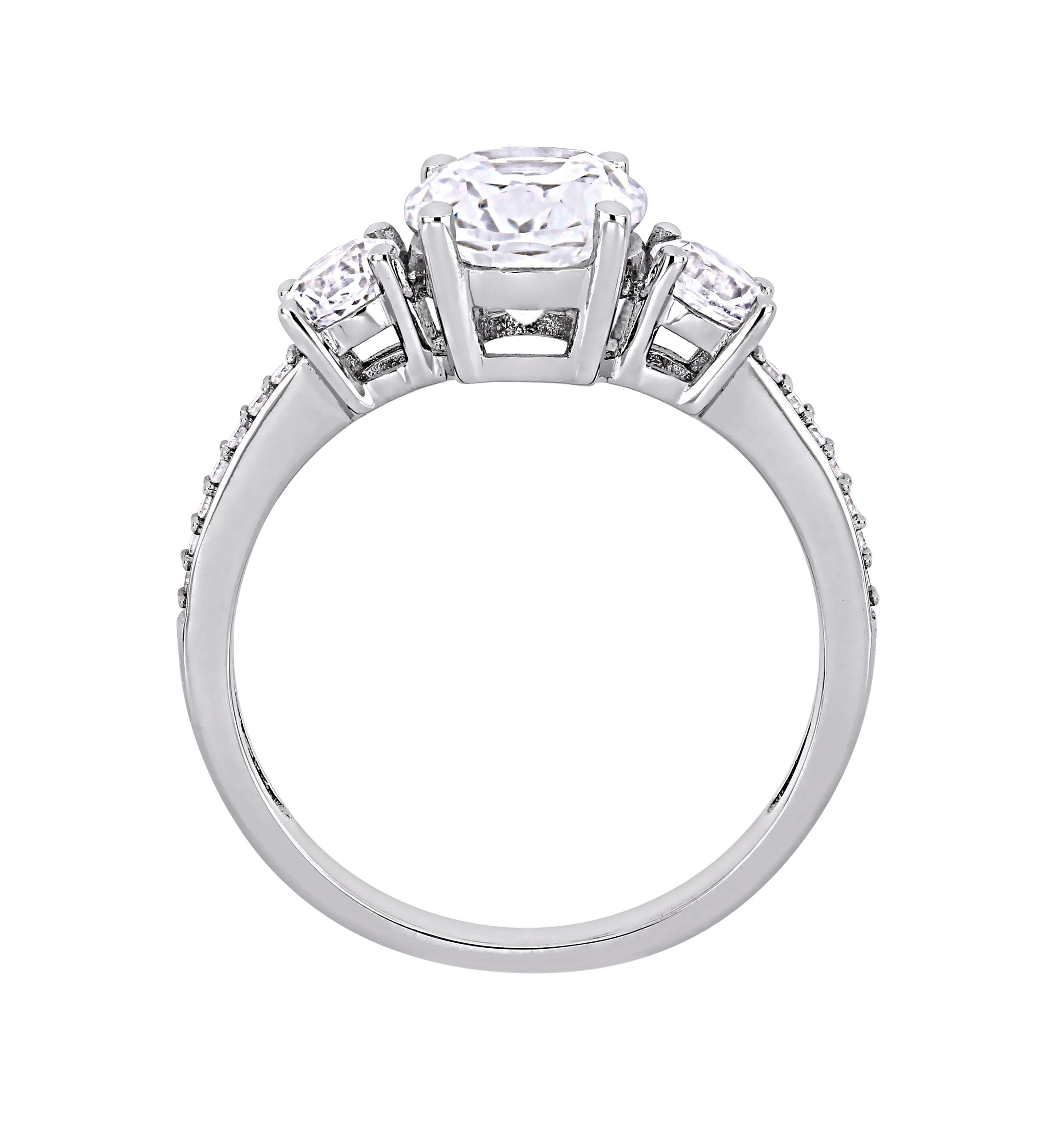 3.3 ct. t.w. Lab Created White Sapphire and 1/10 ct. t.w. Diamond Oval 3 Stone Ring in 10K White Gold