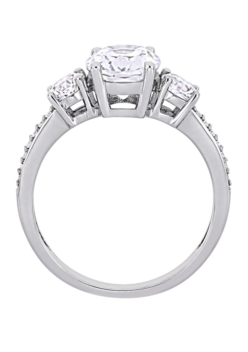 3.3 ct. t.w. Lab Created White Sapphire and 1/10 ct. t.w. Diamond Oval 3 Stone Ring in 10K White Gold