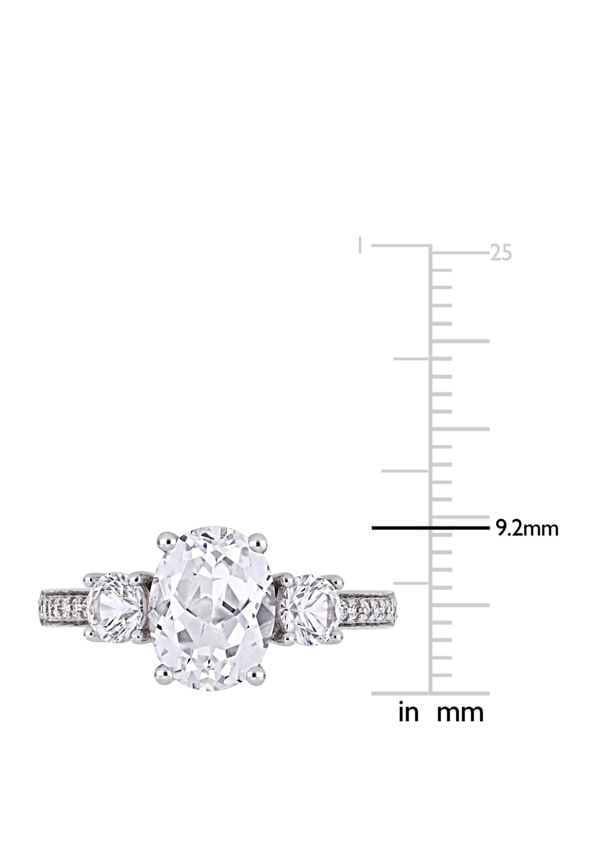 3.3 ct. t.w. Lab Created White Sapphire and 1/10 ct. t.w. Diamond Oval 3 Stone Ring in 10K White Gold