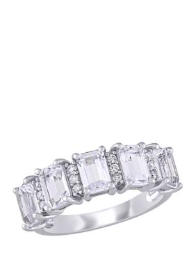 Belk & Co 3.3 Ct. T.w. Lab Created White Sapphire And 1/10 Ct. T.w. Diamond Semi-Eternity Ring In 10K White Gold
