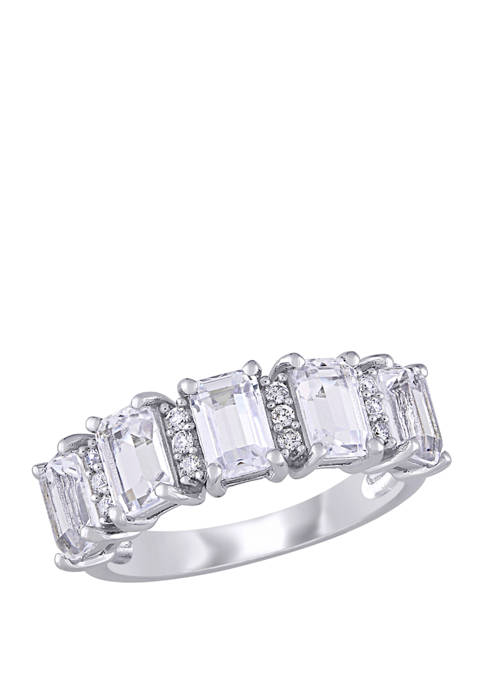 3.3 ct. t.w. Lab Created White Sapphire and 1/10 ct. t.w. Diamond Semi-Eternity Ring in 10K White Gold