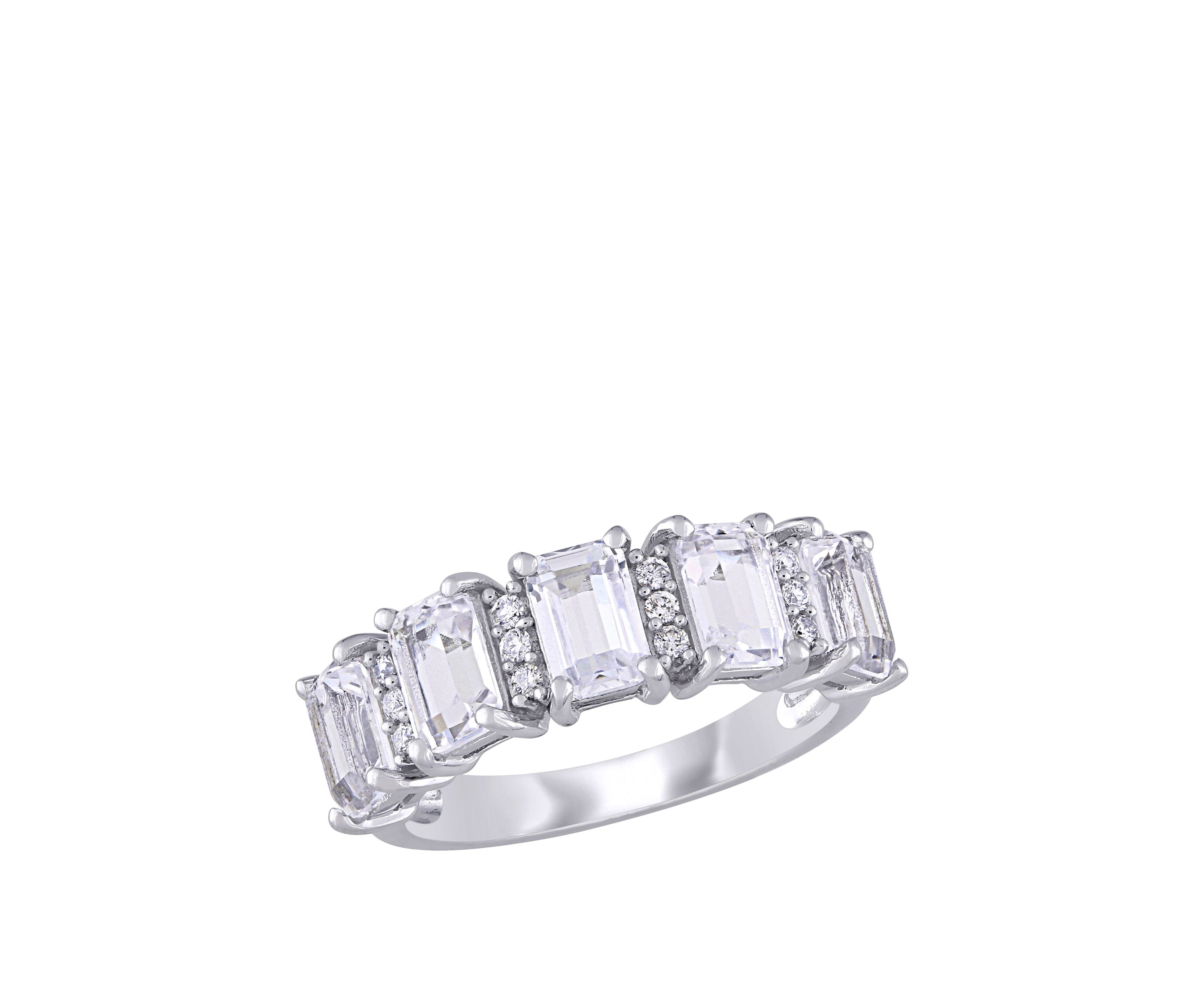 3.3 ct. t.w. Lab Created White Sapphire and 1/10 ct. t.w. Diamond Semi-Eternity Ring in 10K White Gold