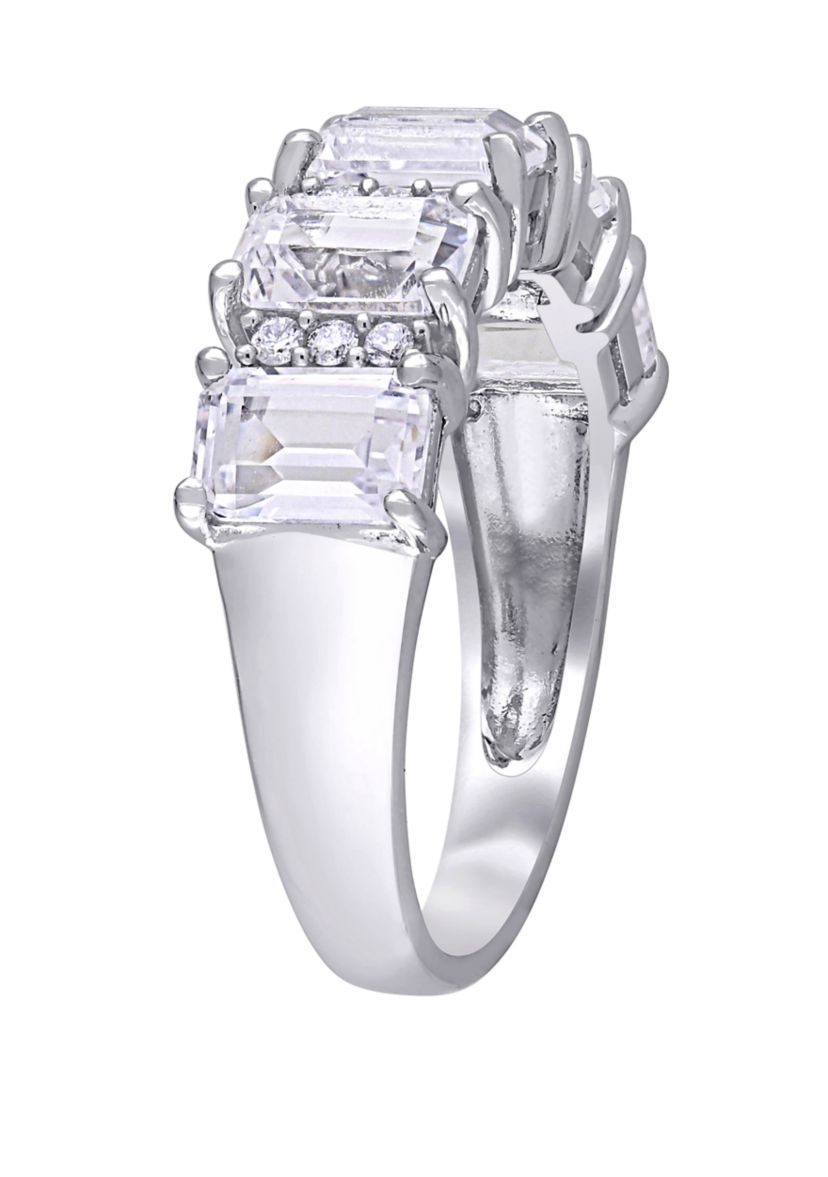 3.3 ct. t.w. Lab Created White Sapphire and 1/10 ct. t.w. Diamond Semi-Eternity Ring in 10K White Gold