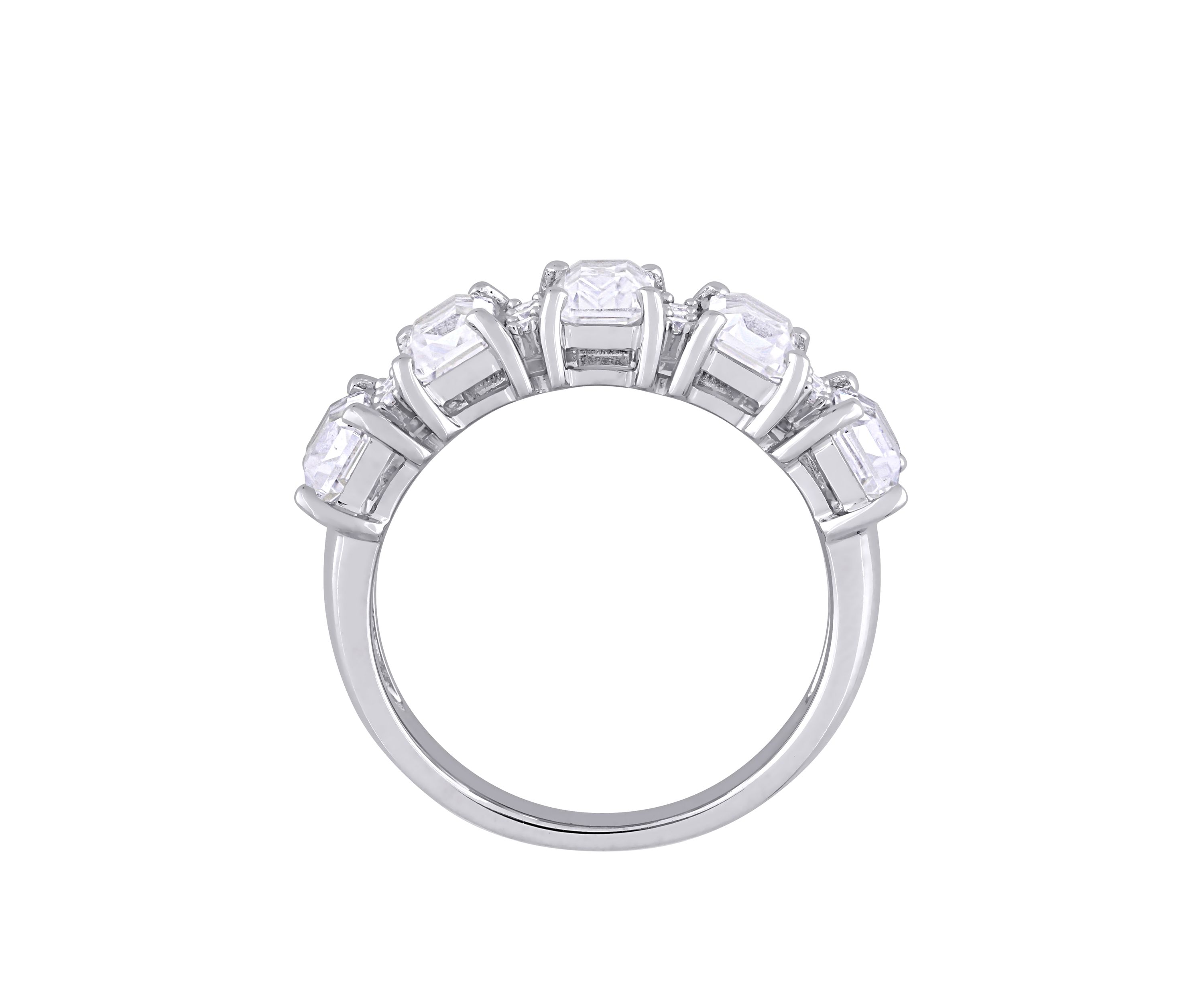 3.3 ct. t.w. Lab Created White Sapphire and 1/10 ct. t.w. Diamond Semi-Eternity Ring in 10K White Gold